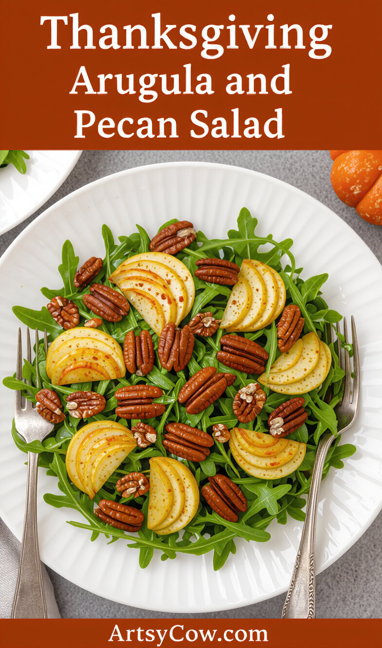 thanksgiving arugula and pecan salad pin image