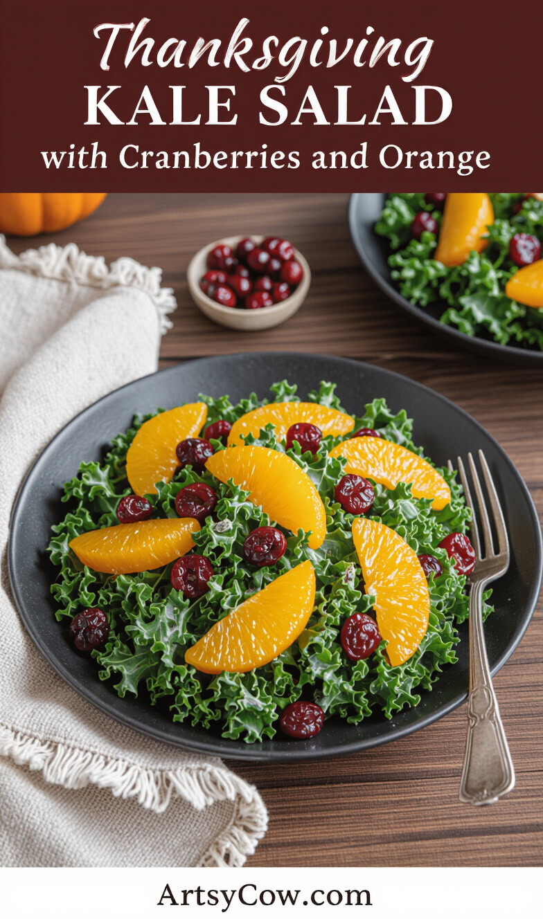 thanksgiving kale salad with cranberries and orange pin image