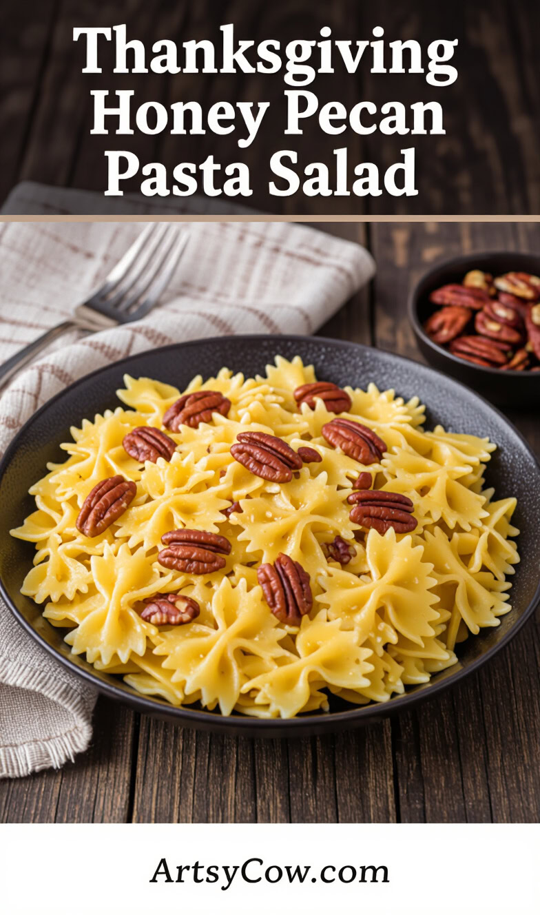 thanksgiving honey pecan pasta salad pin image