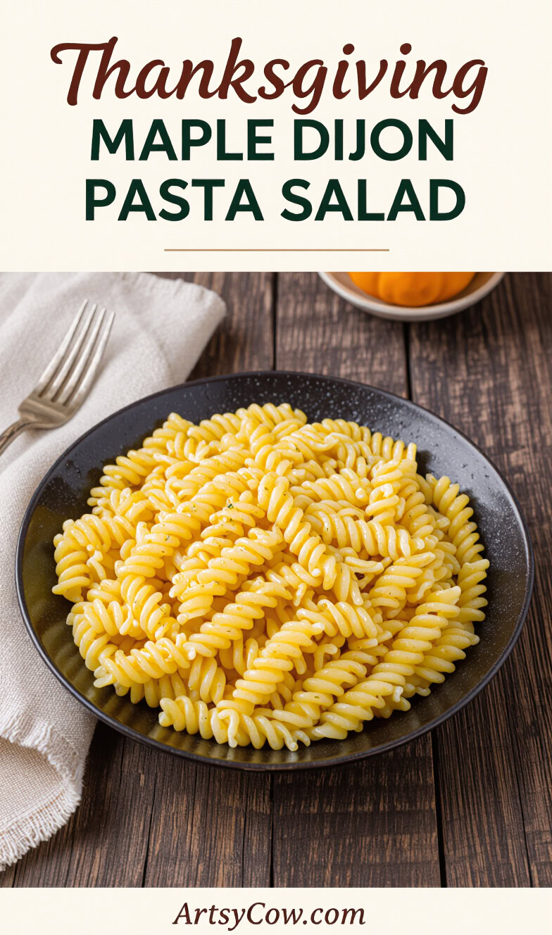 thanksgiving maple dijon pasta salad pin image