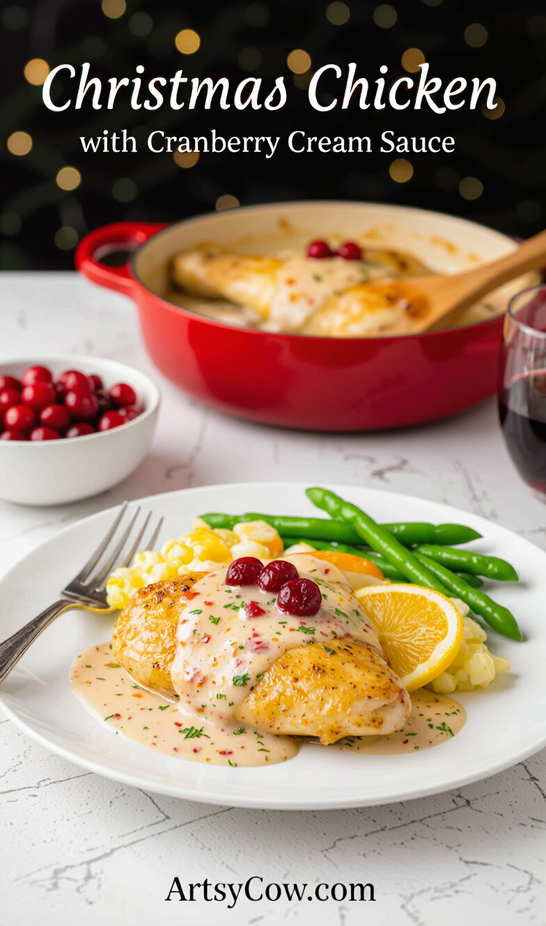 christmas chicken with cranberry cream sauce pin image