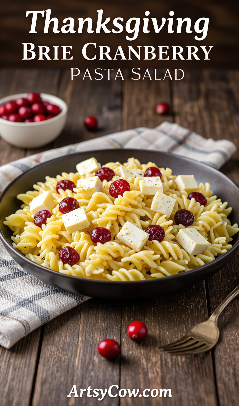 thanksgiving brie cranberry pasta salad pin image