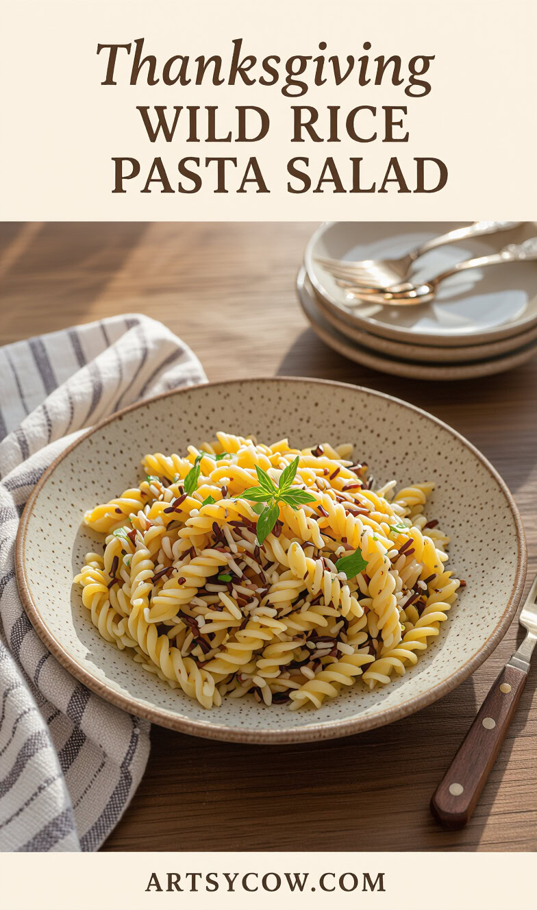 thanksgiving wild rice pasta salad pin image