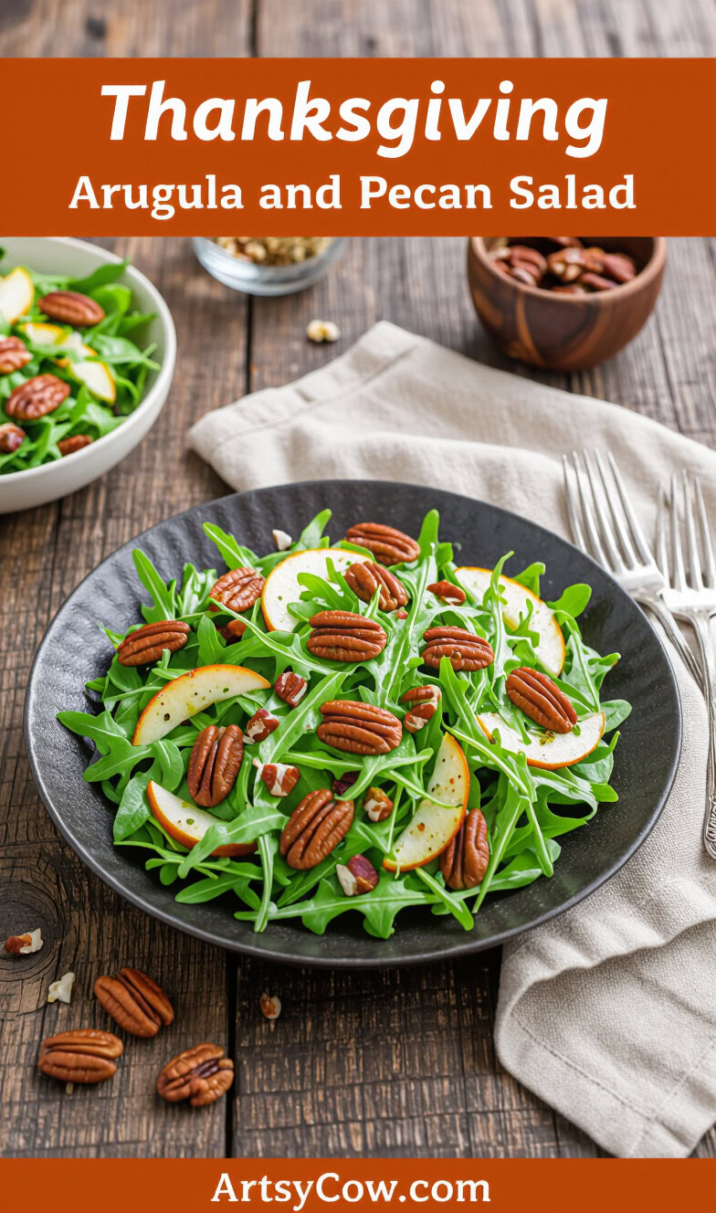 thanksgiving arugula and pecan salad pin image