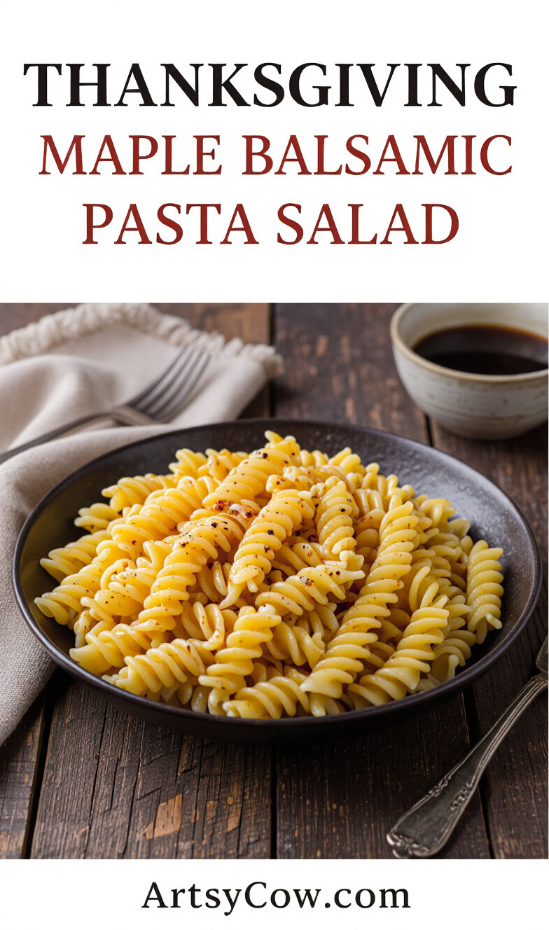 thanksgiving maple balsamic pasta salad pin image