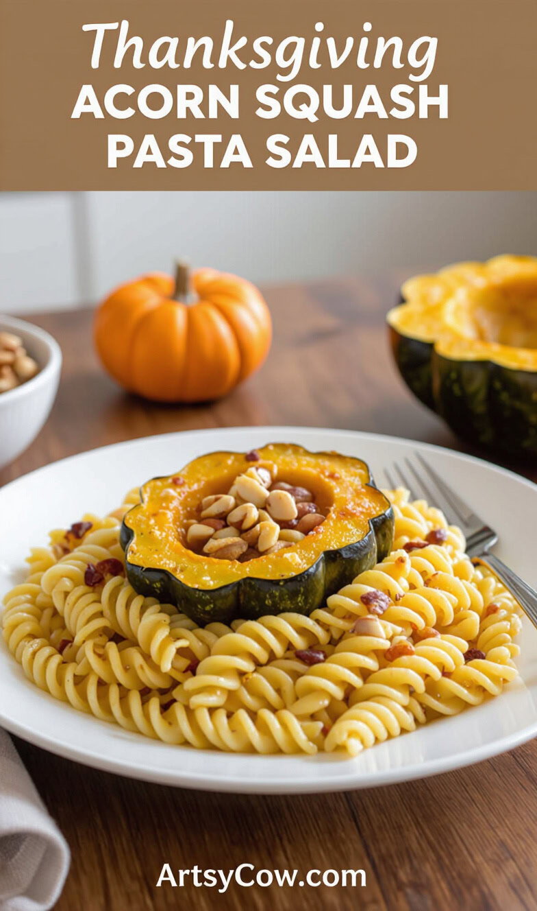 thanksgiving acorn squash pasta salad pin image