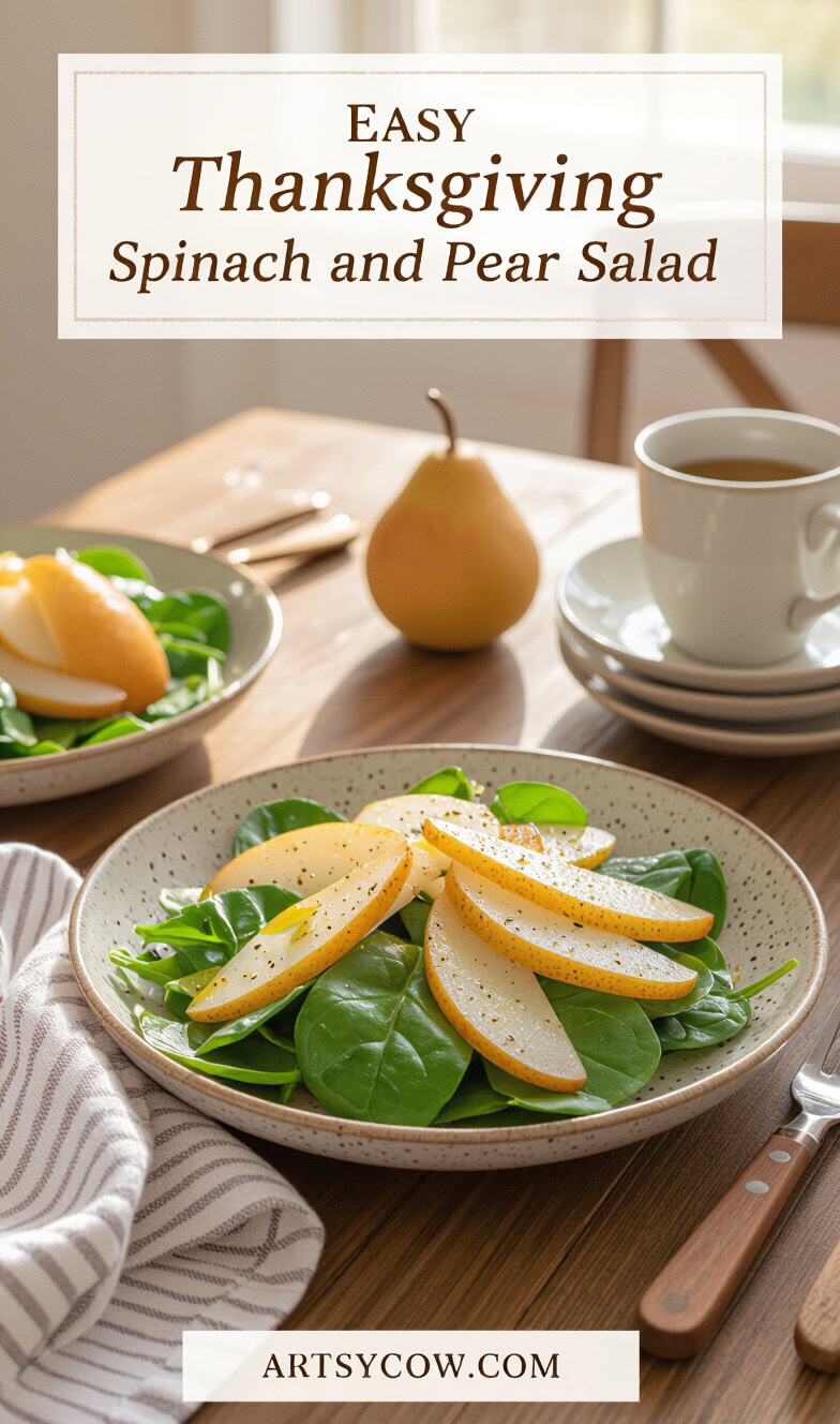 easy thanksgiving spinach and pear salad pin image