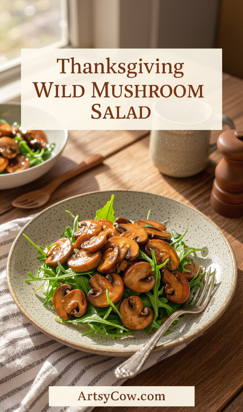 thanksgiving wild mushroom salad pin image