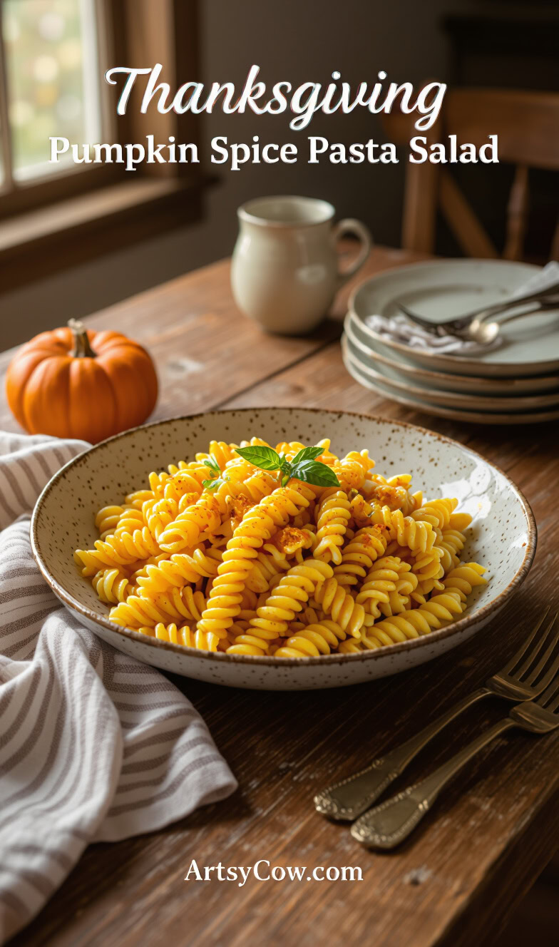 thanksgiving pumpkin spice pasta salad pin image