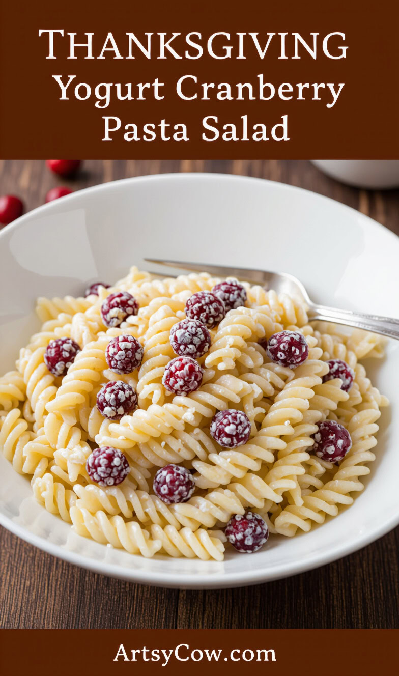 thanksgiving yogurt cranberry pasta salad pin image