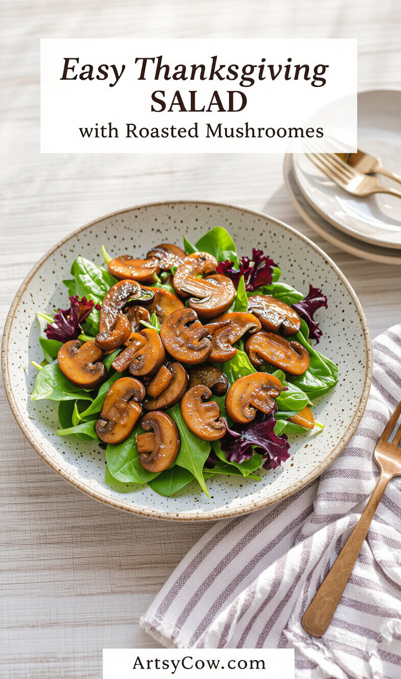 easy thanksgiving salad with roasted mushrooms pin image