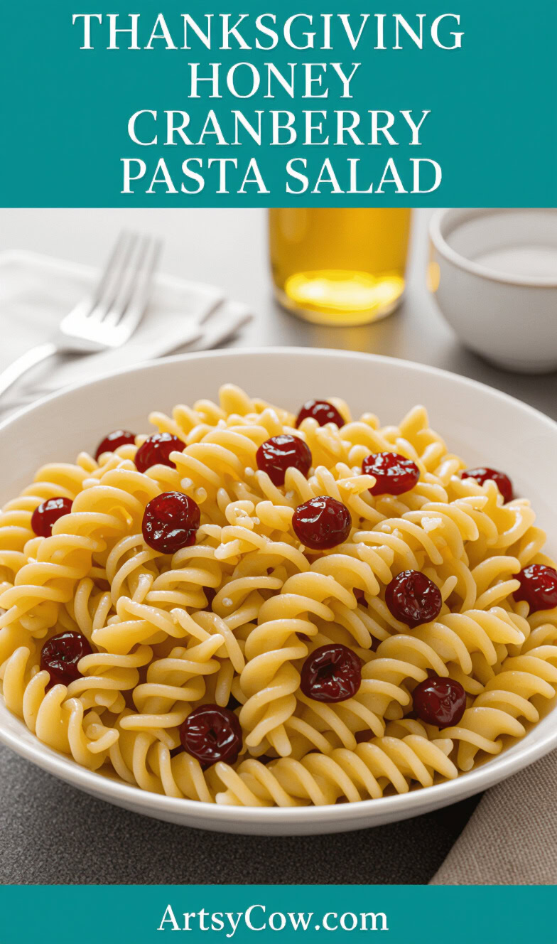 thanksgiving honey cranberry pasta salad pin image