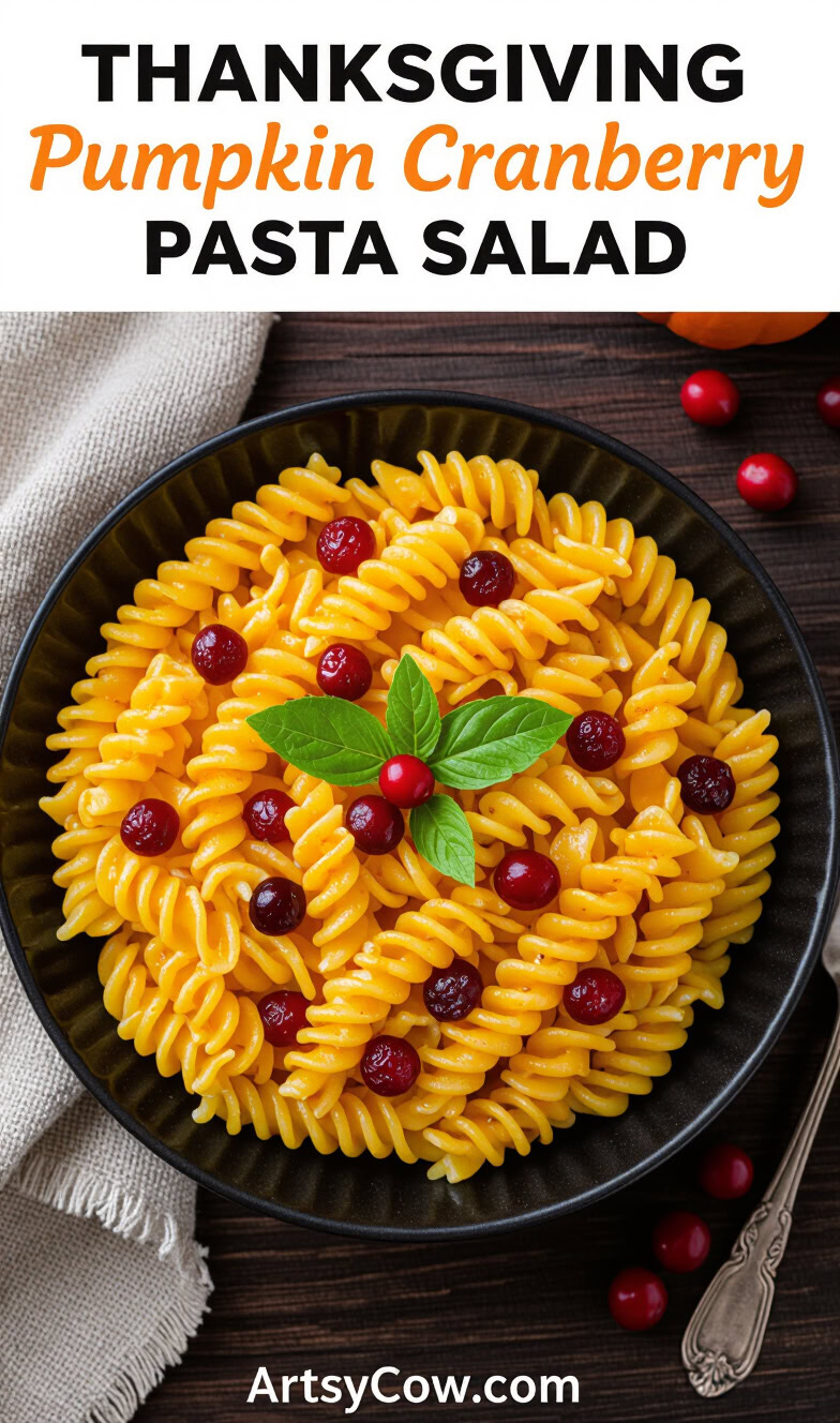 thanksgiving pumpkin cranberry pasta salad pin image