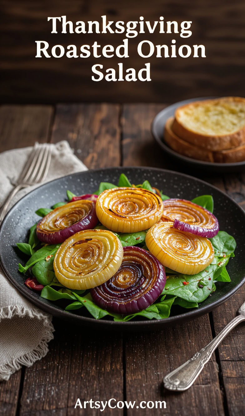 thanksgiving roasted onion salad pin image