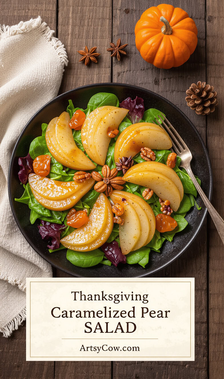 thanksgiving caramelized pear salad pin image