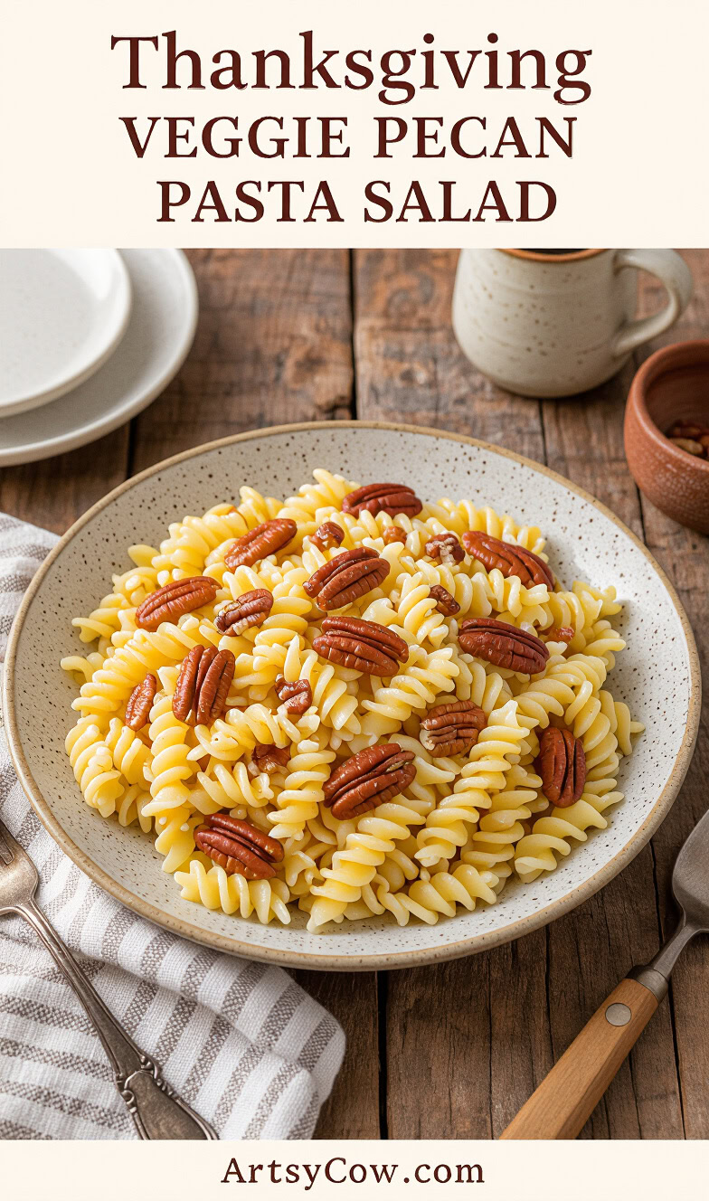 thanksgiving veggie pecan pasta salad pin image