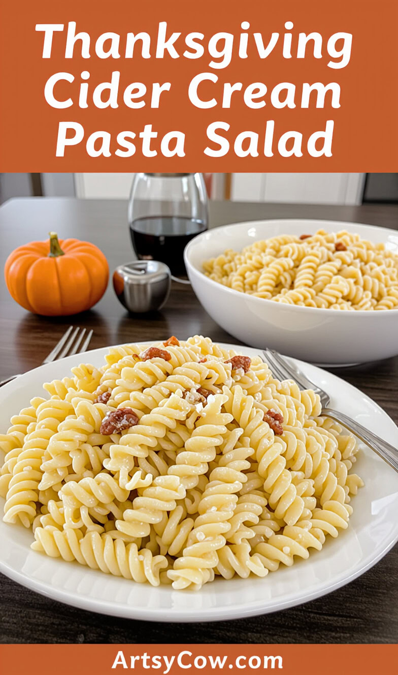 thanksgiving cider cream pasta salad pin image