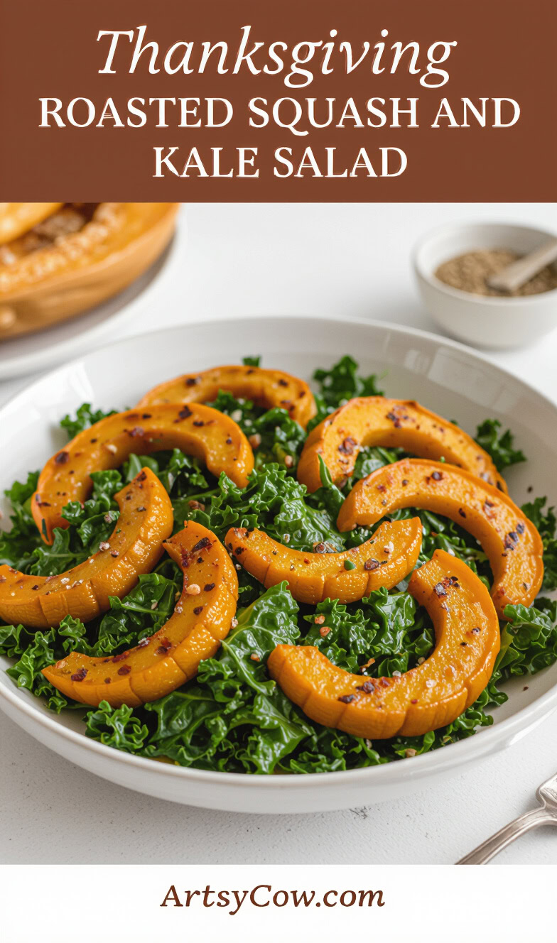 thanksgiving roasted squash and kale salad pin image