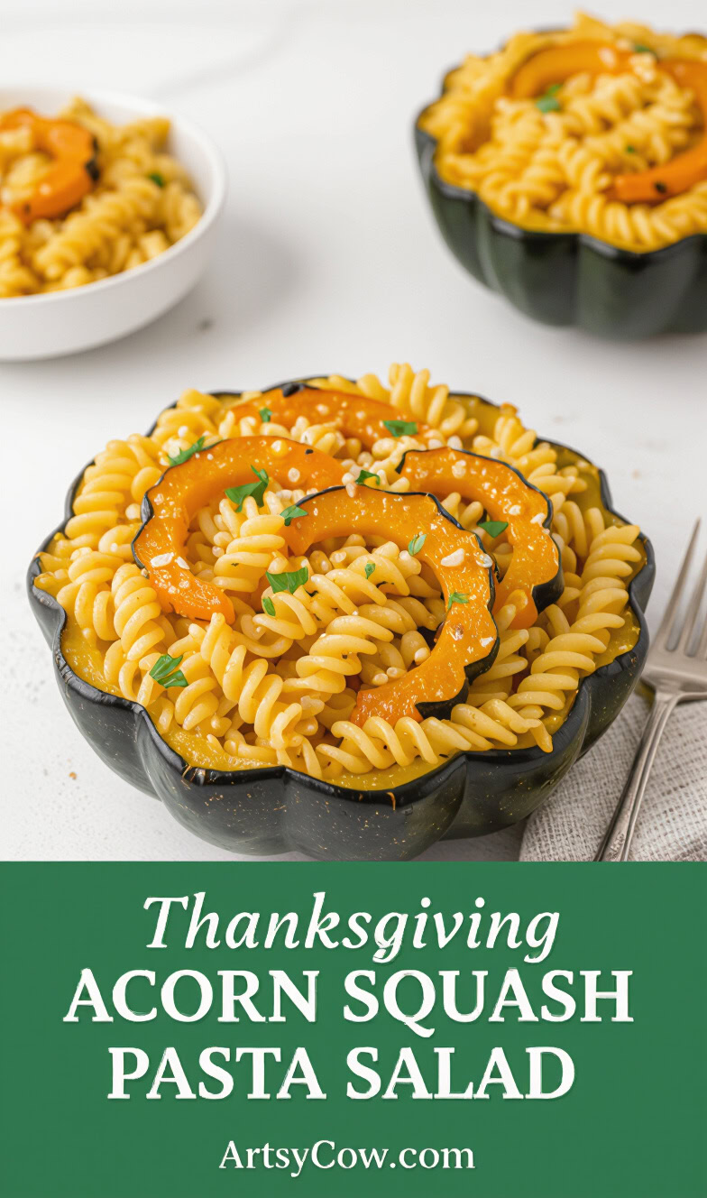 thanksgiving acorn squash pasta salad pin image