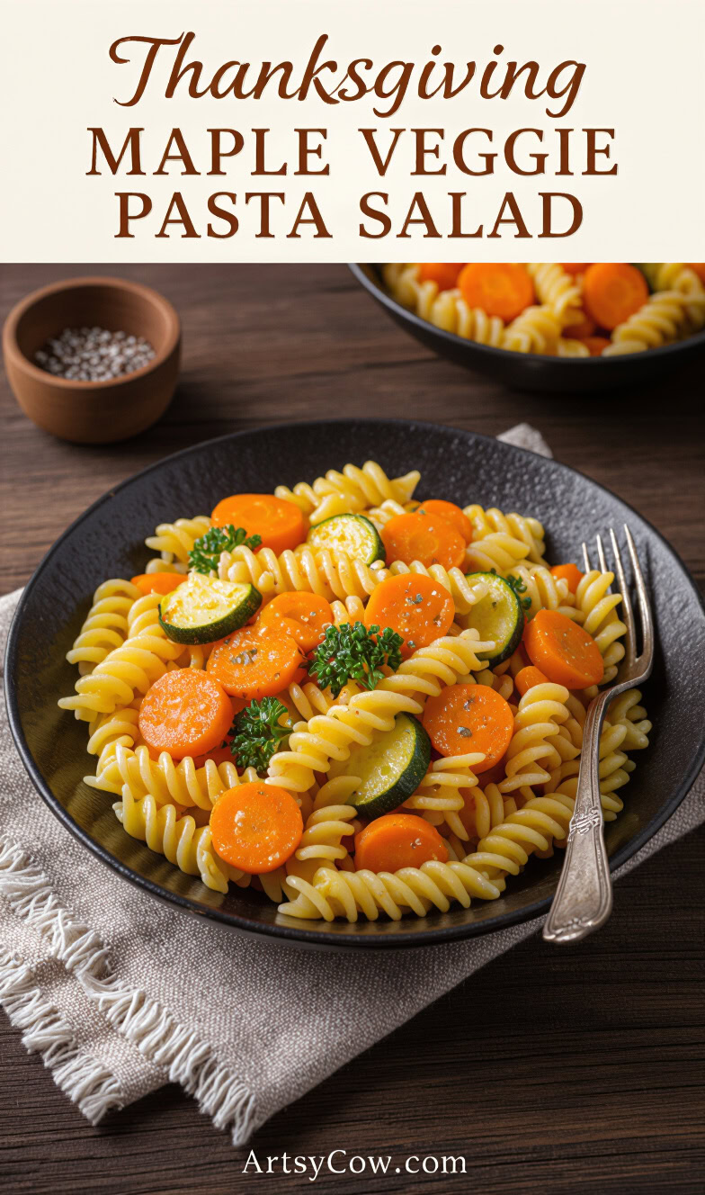 thanksgiving maple veggie pasta salad pin image