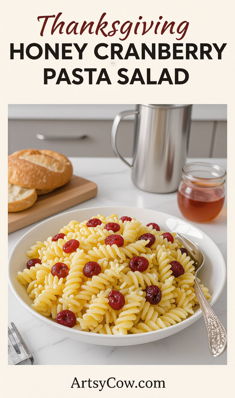 thanksgiving honey cranberry pasta salad pin image