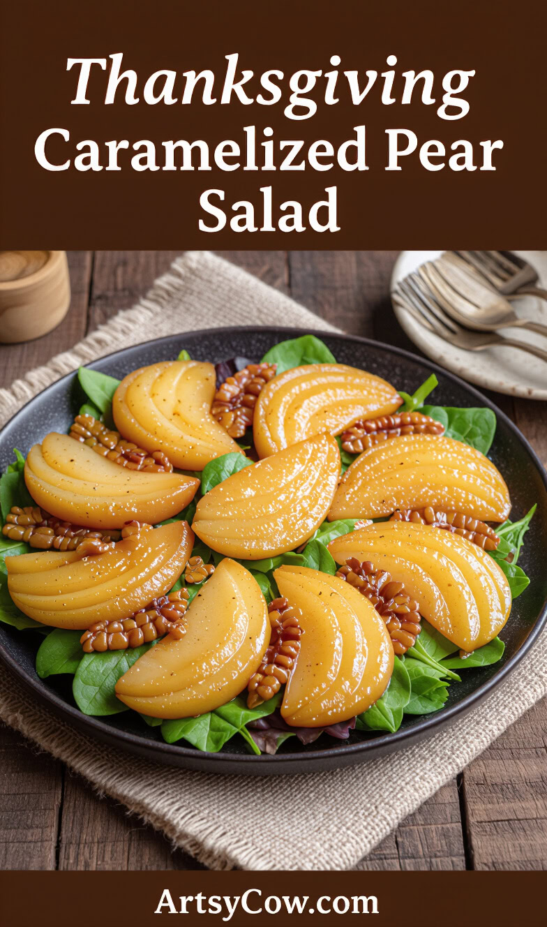 thanksgiving caramelized pear salad pin image