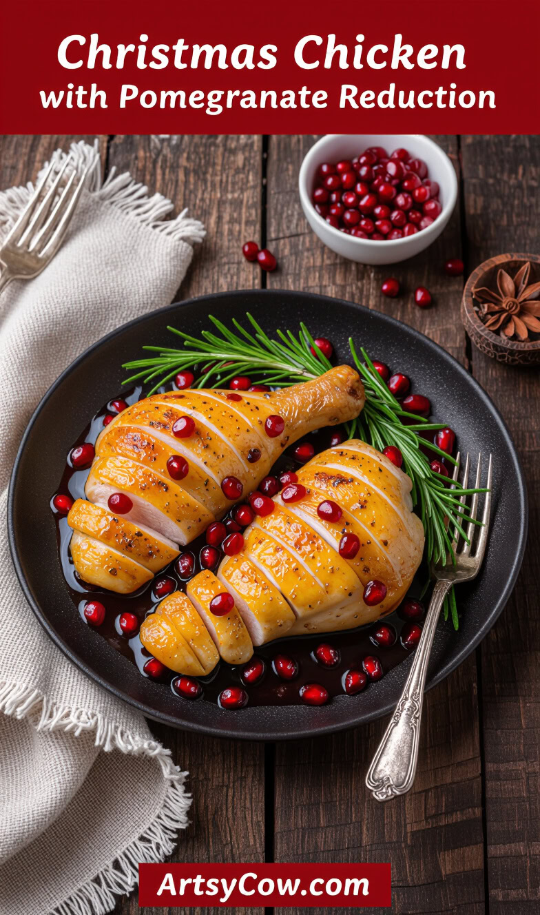 christmas chicken with pomegranate reduction pin image