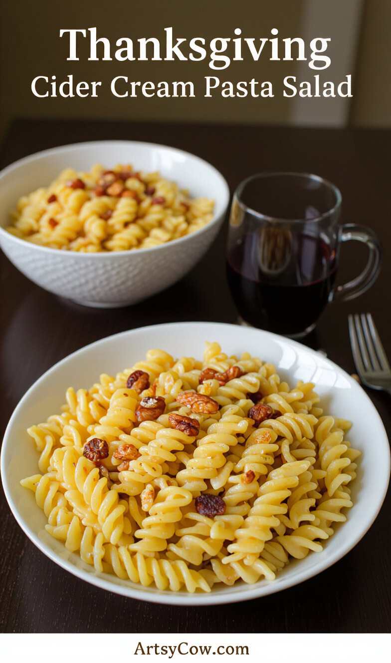thanksgiving cider cream pasta salad pin image