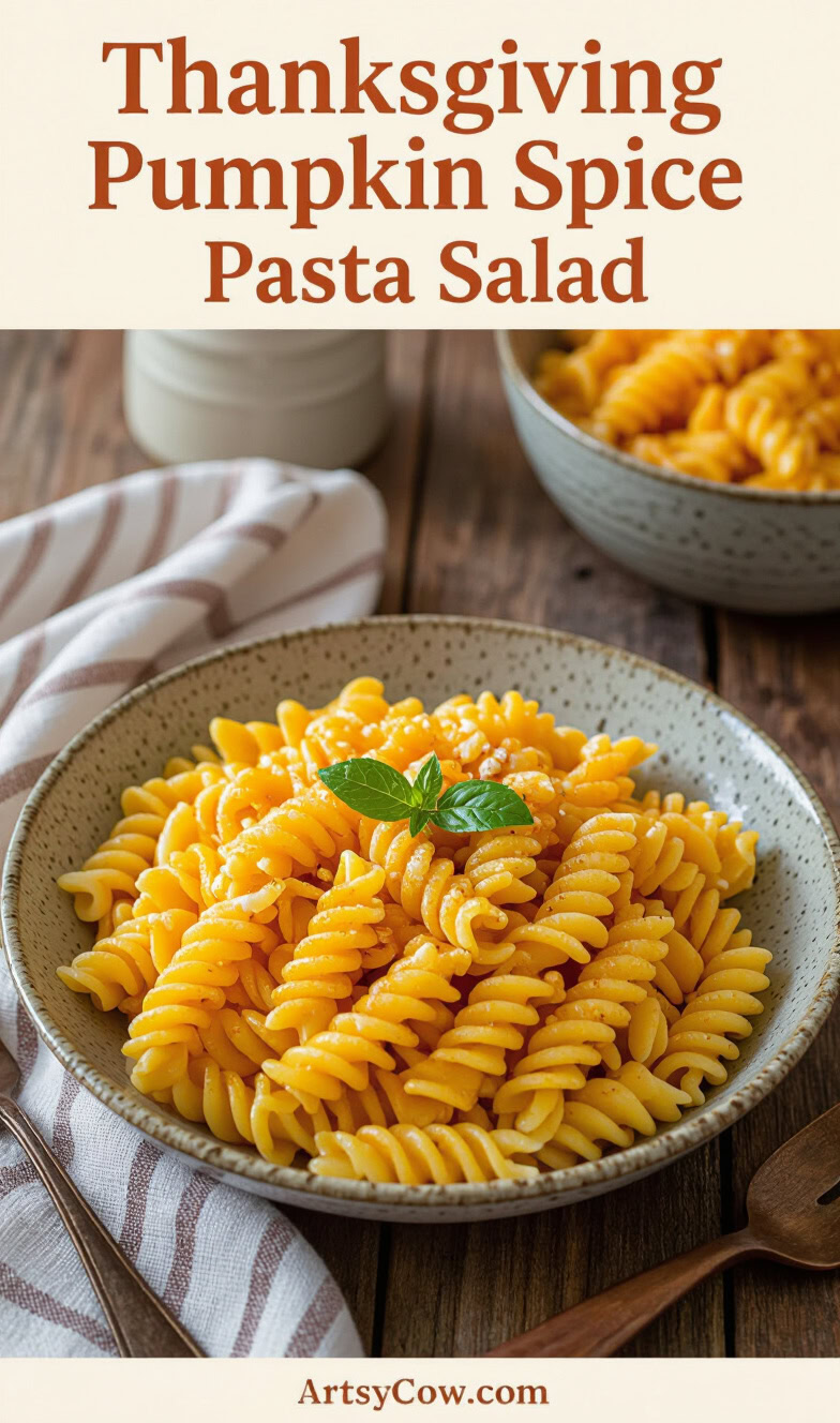 thanksgiving pumpkin spice pasta salad pin image