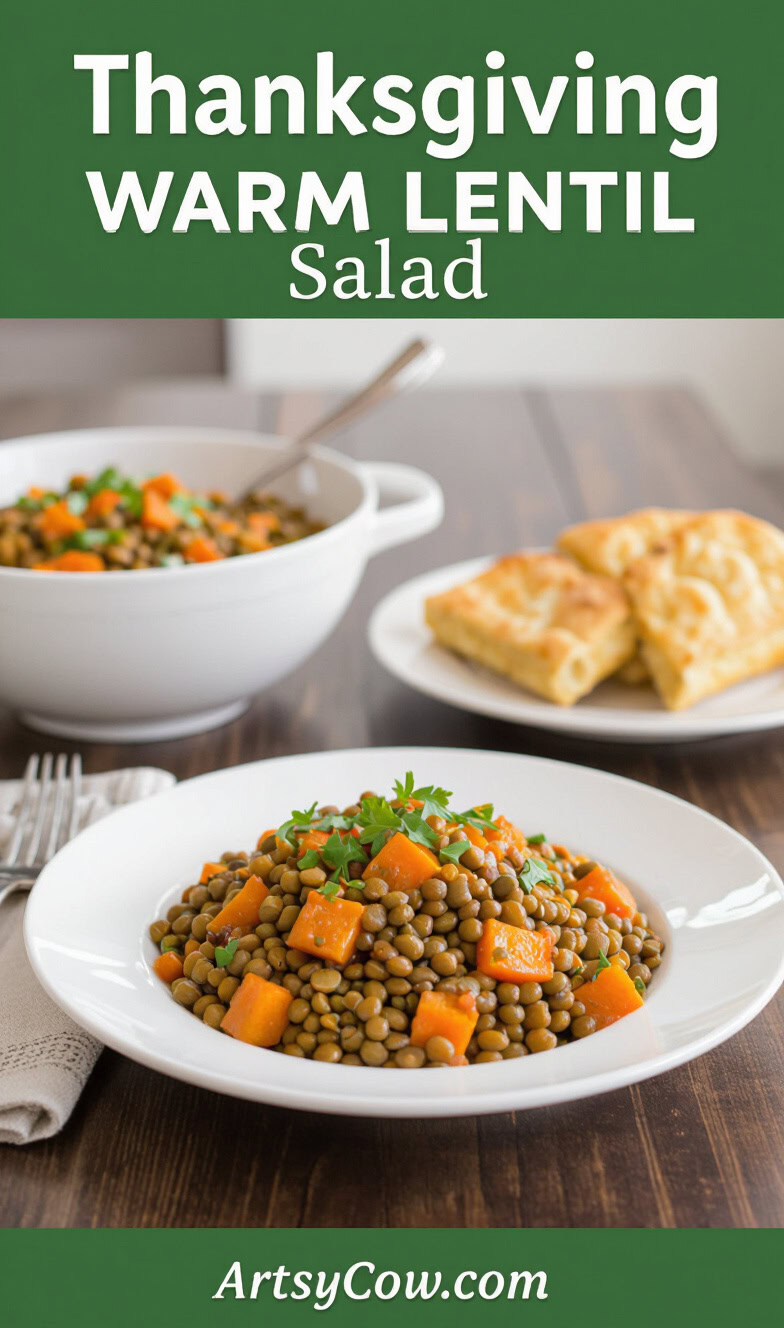 thanksgiving warm lentil salad pin image