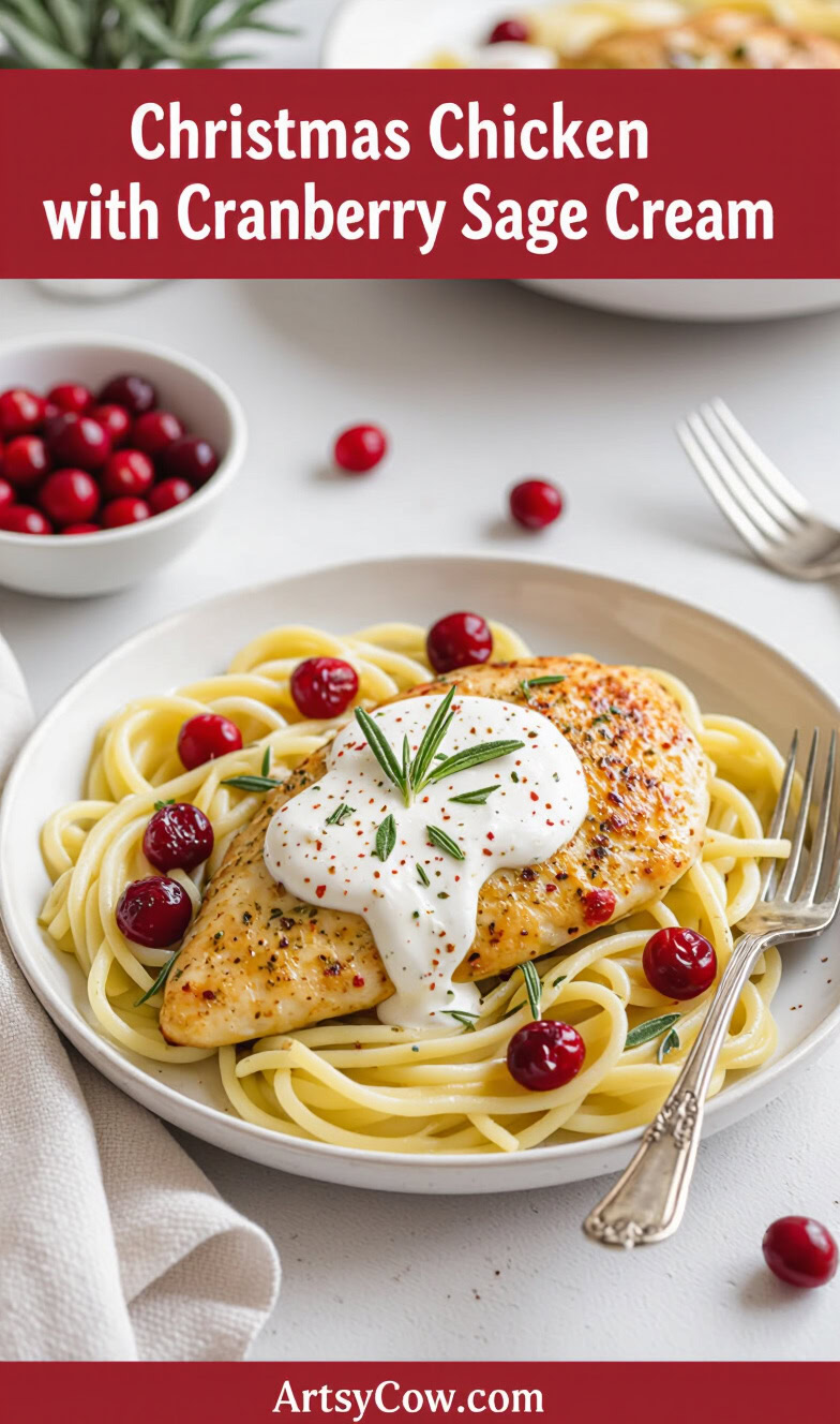christmas chicken with cranberry sage cream pin image