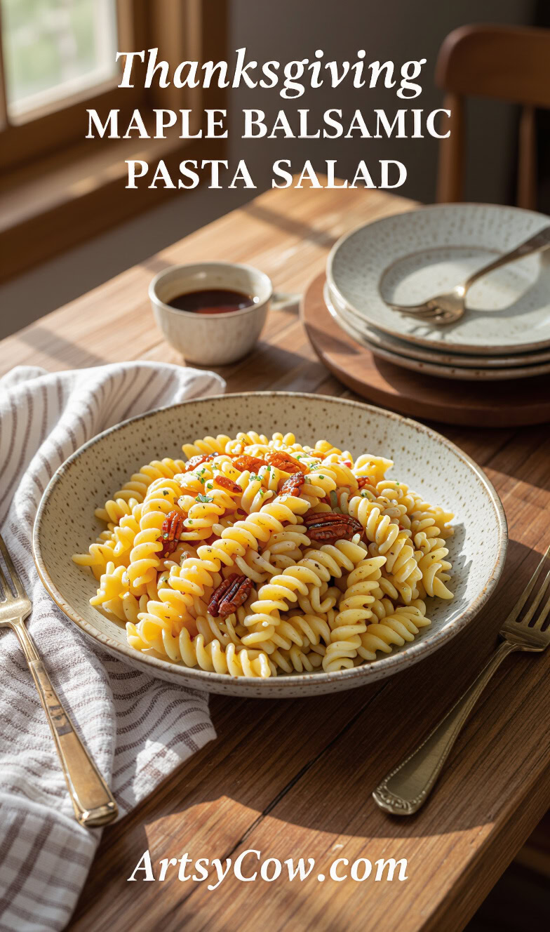 thanksgiving maple balsamic pasta salad pin image