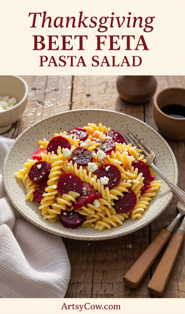 thanksgiving beet feta pasta salad pin image