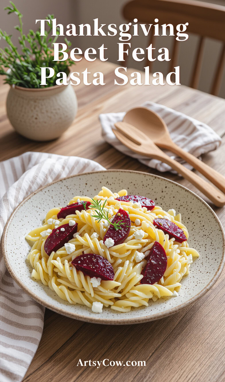 thanksgiving beet feta pasta salad pin image