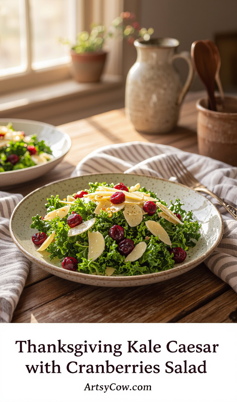 thanksgiving kale caesar with cranberries salad pin image