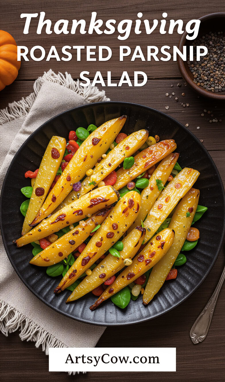 thanksgiving roasted parsnip salad pin image