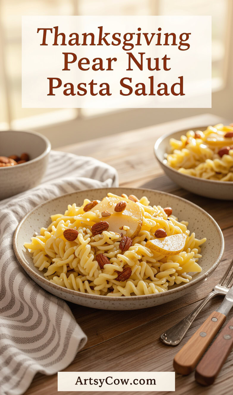 thanksgiving pear nut pasta salad pin image