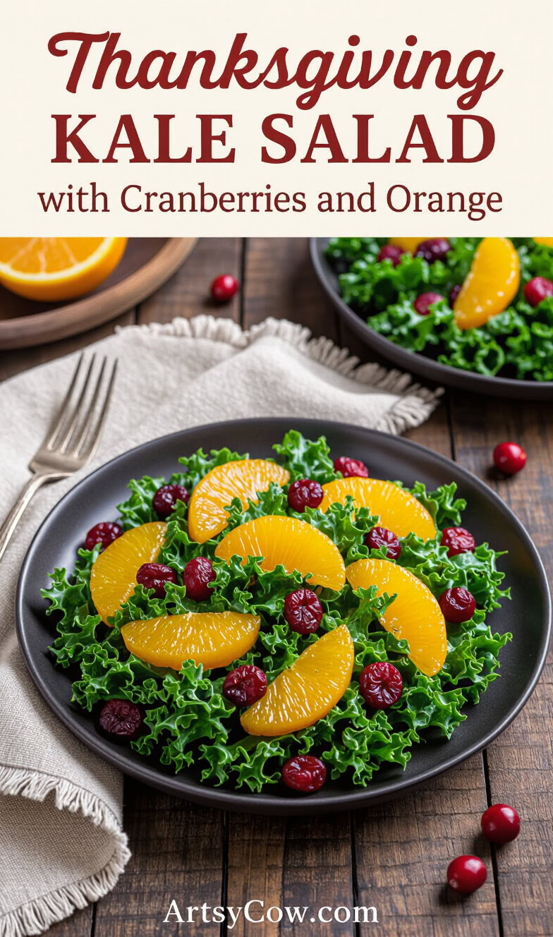 thanksgiving kale salad with cranberries and orange pin image
