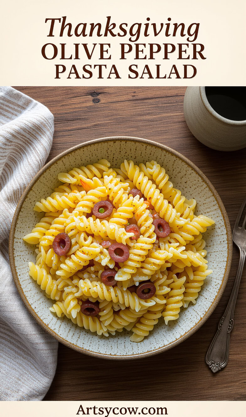 thanksgiving olive pepper pasta salad pin image