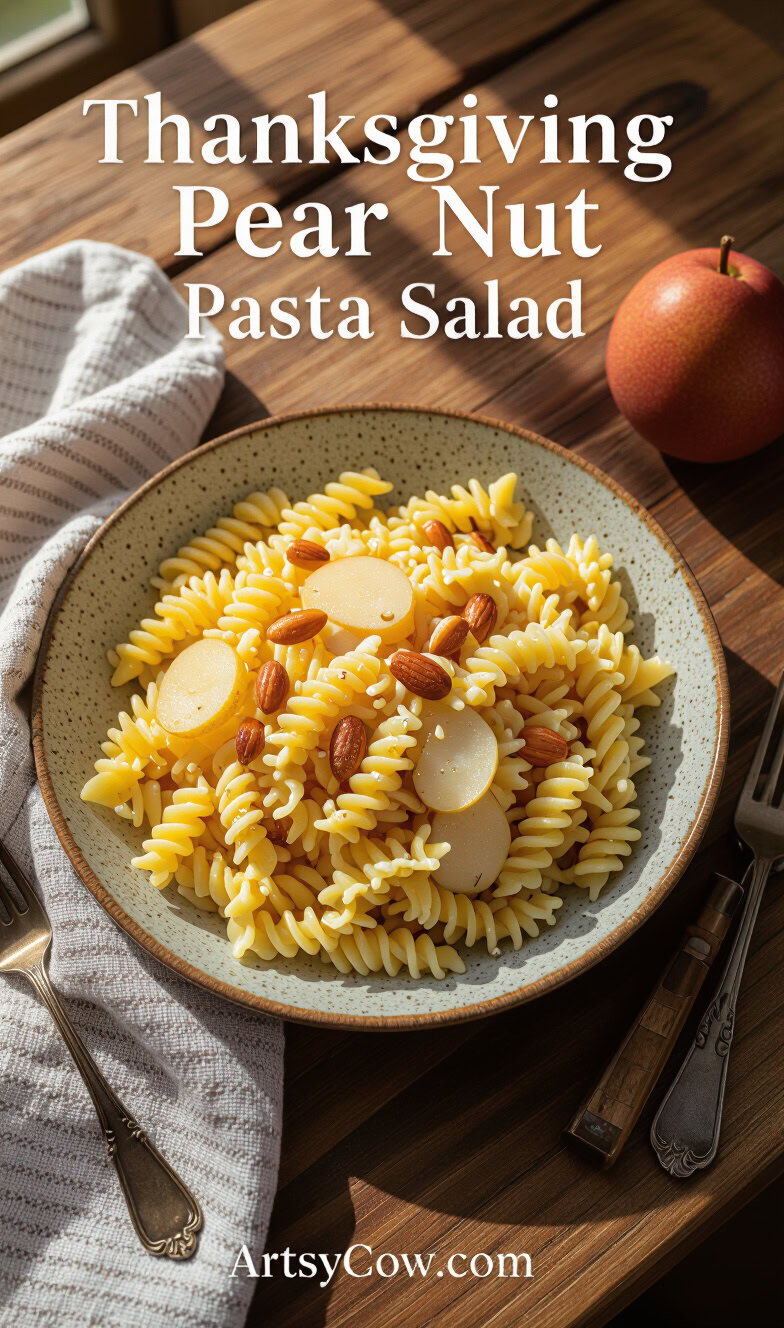 thanksgiving pear nut pasta salad pin image