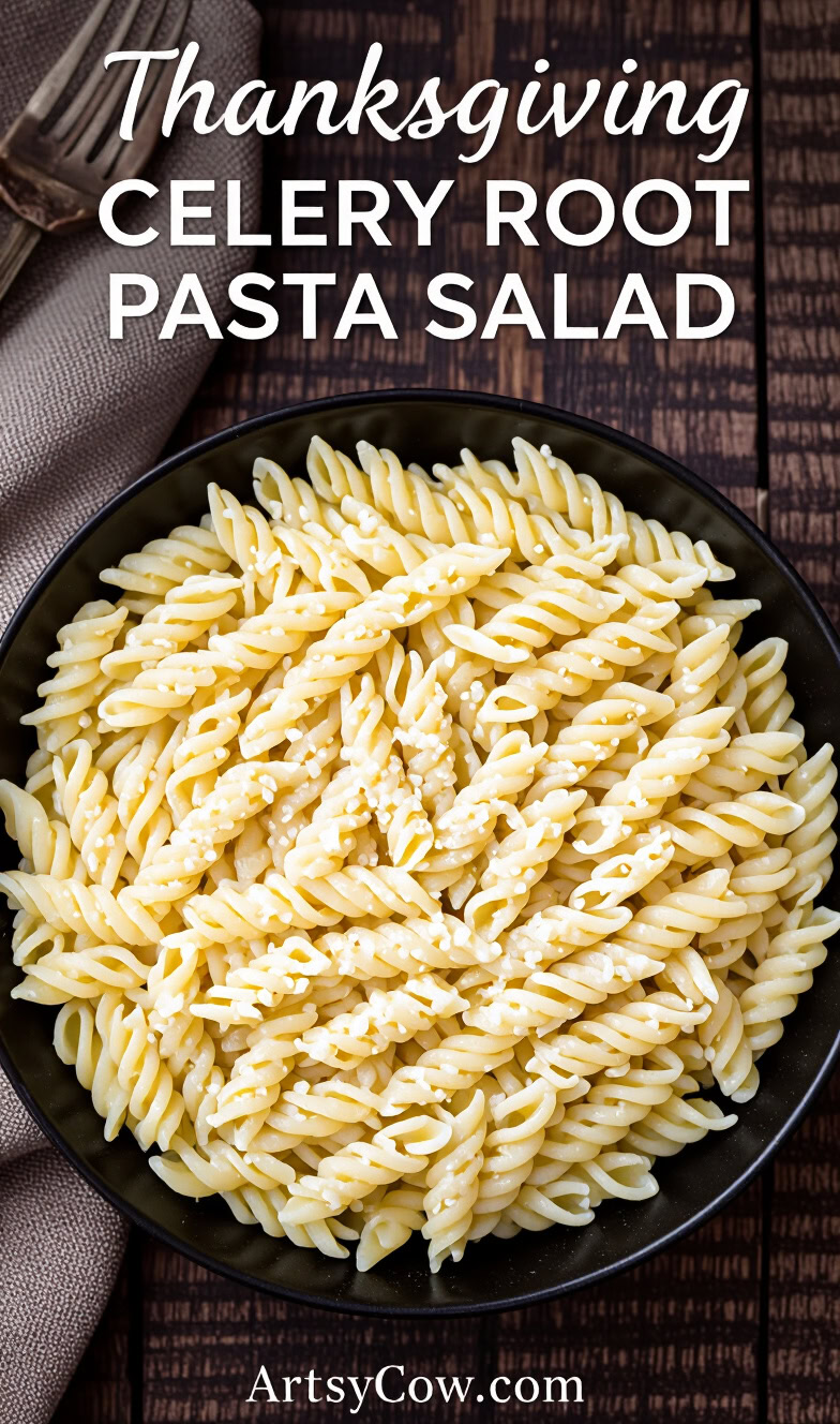 thanksgiving celery root pasta salad pin image