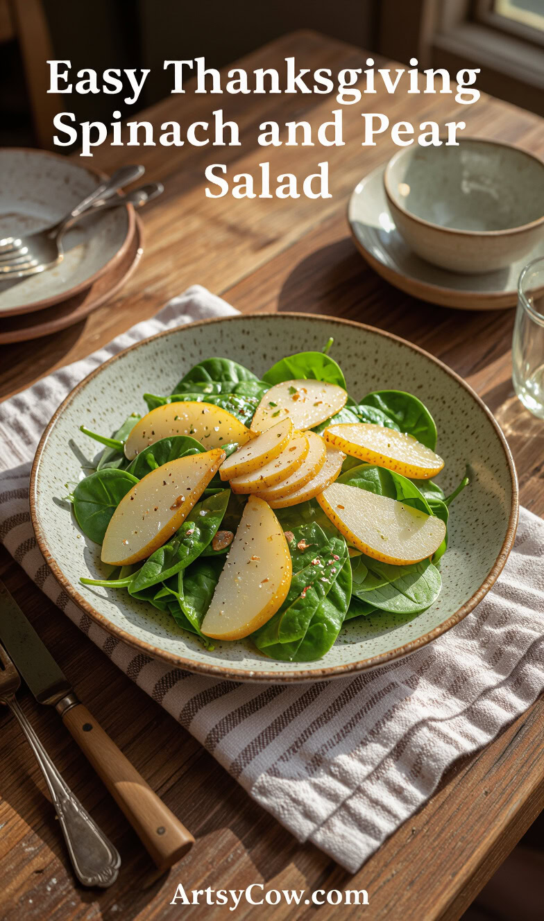easy thanksgiving spinach and pear salad pin image