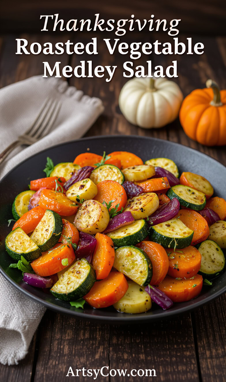 thanksgiving roasted vegetable medley salad pin image