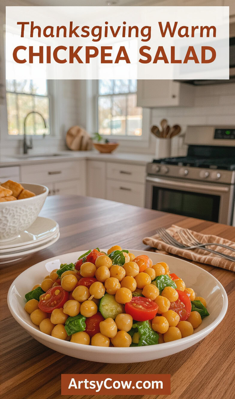 thanksgiving warm chickpea salad pin image