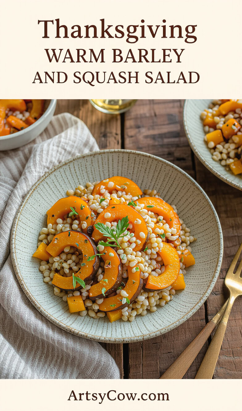 thanksgiving warm barley and squash salad pin image
