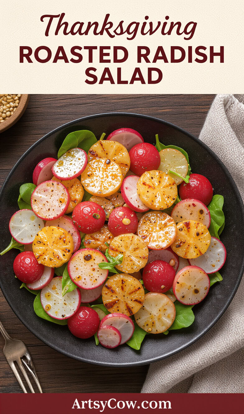 thanksgiving roasted radish salad pin image