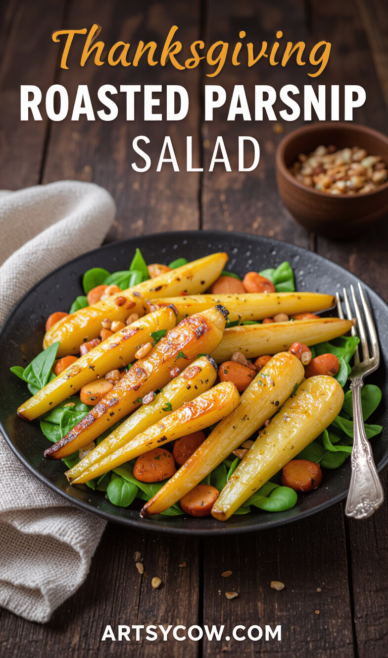 thanksgiving roasted parsnip salad pin image