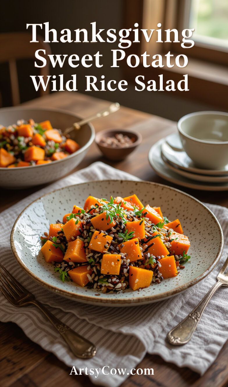 thanksgiving sweet potato wild rice salad pin image