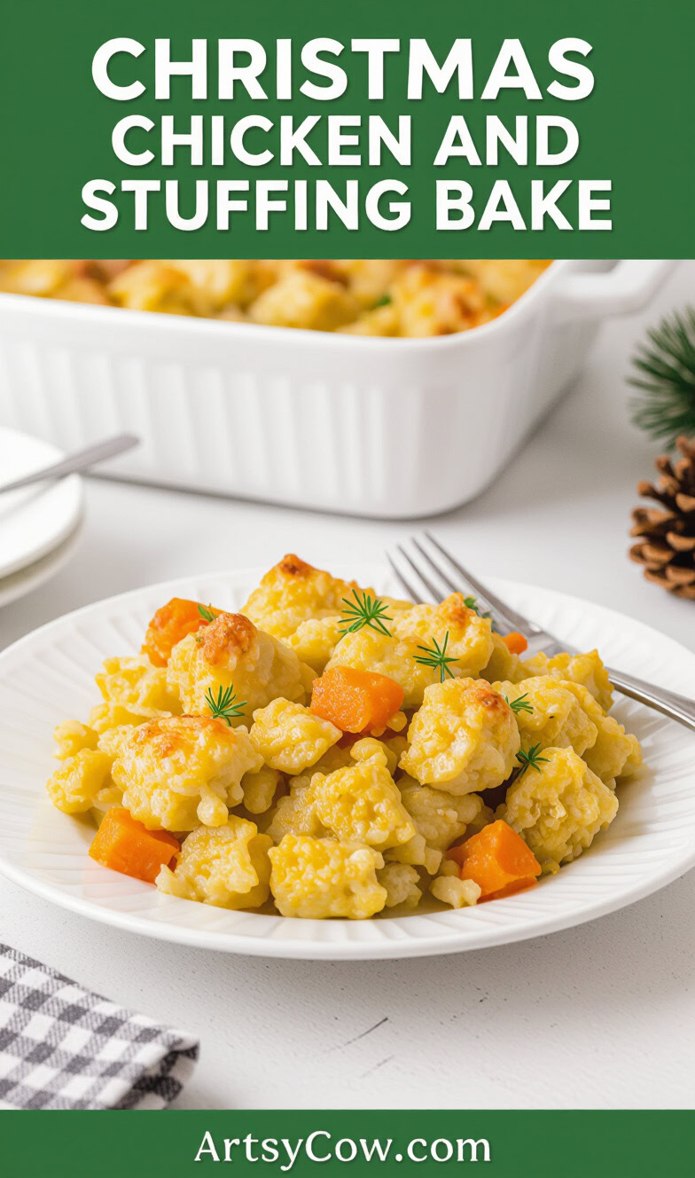 christmas chicken and stuffing bake pin image