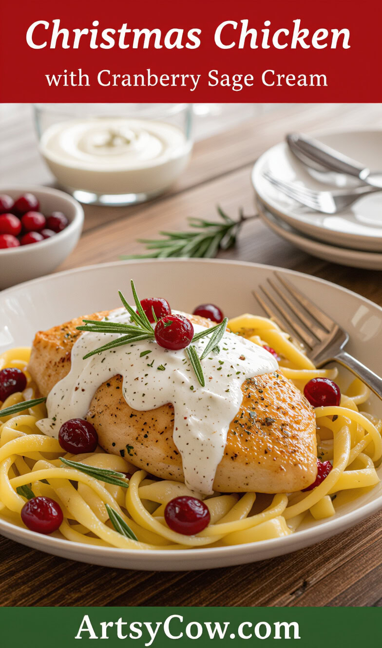 christmas chicken with cranberry sage cream pin image